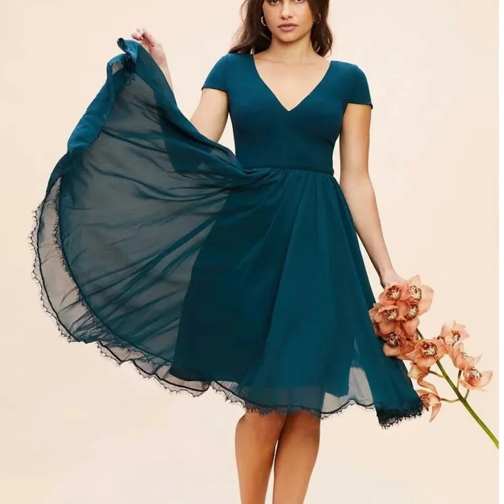 Dress the Population Teal V-Neck Dress